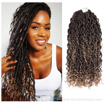 Wholesale Long Curly Ombre Brown Pre Stretch Passion Twist Braids Goddess Faux Locs Crochet Braiding Synthetic Hair Extensions
